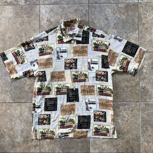 Hilo Hattie Cream and Black Casual Button Down Shirt with Unique Photo Collage